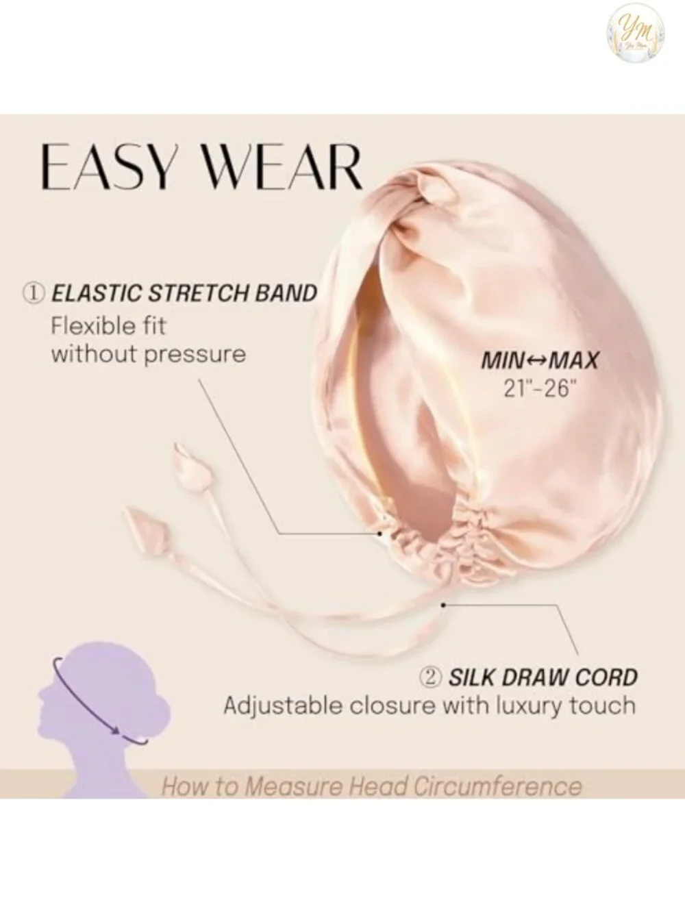 100% Mulberry 22 Momme Silk Bonnet for Sleeping Women, Adjustable Night Hair